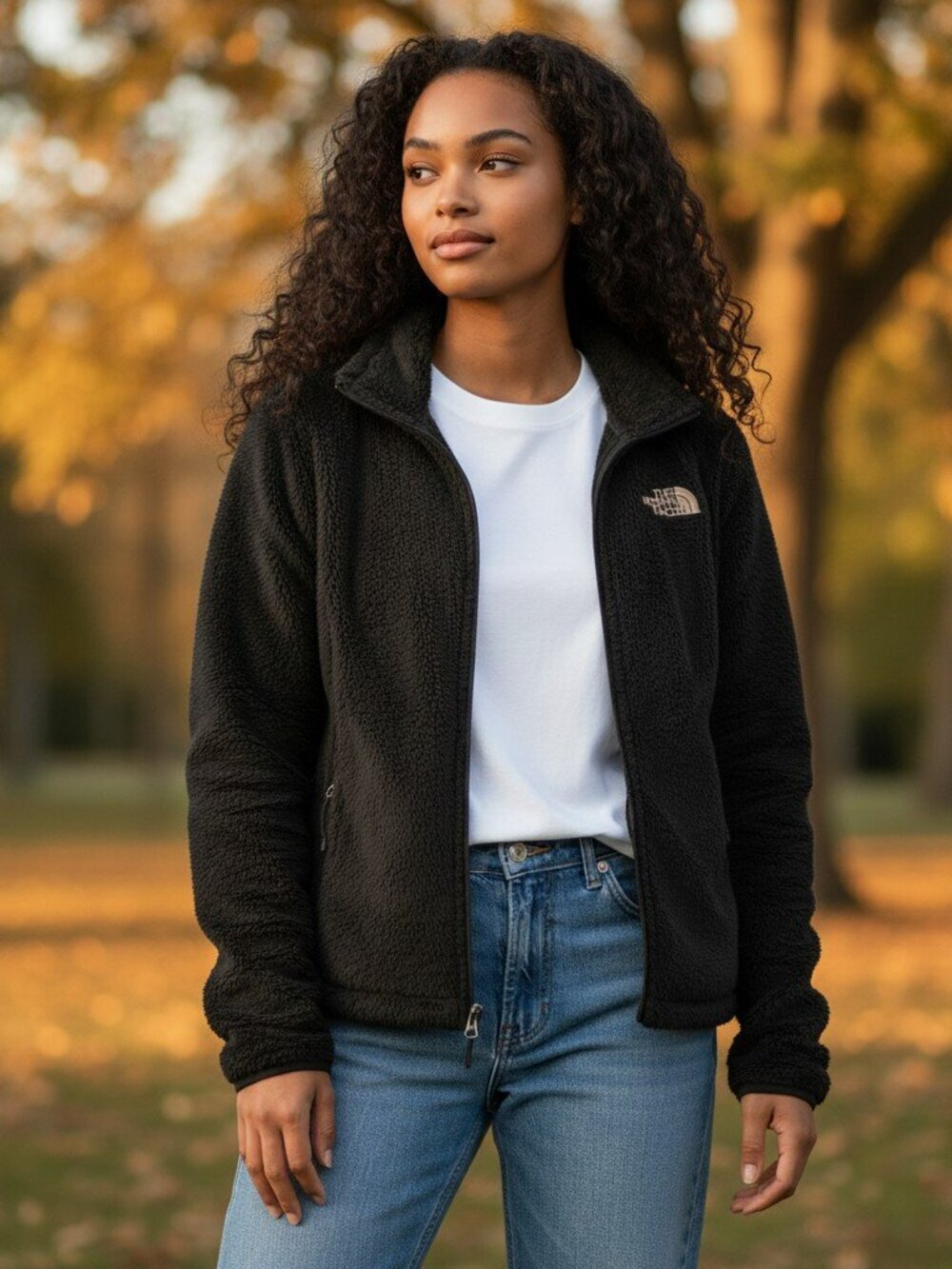 The North Face Osito Fuzzy Zip Up Teddy Bear Jacket Coat Womens Medium Black